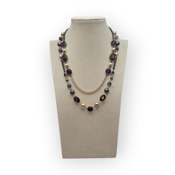 Deep Garnet & Amethyst White House Black Market Layered Beaded Chain Necklace - Picture 11 of 11